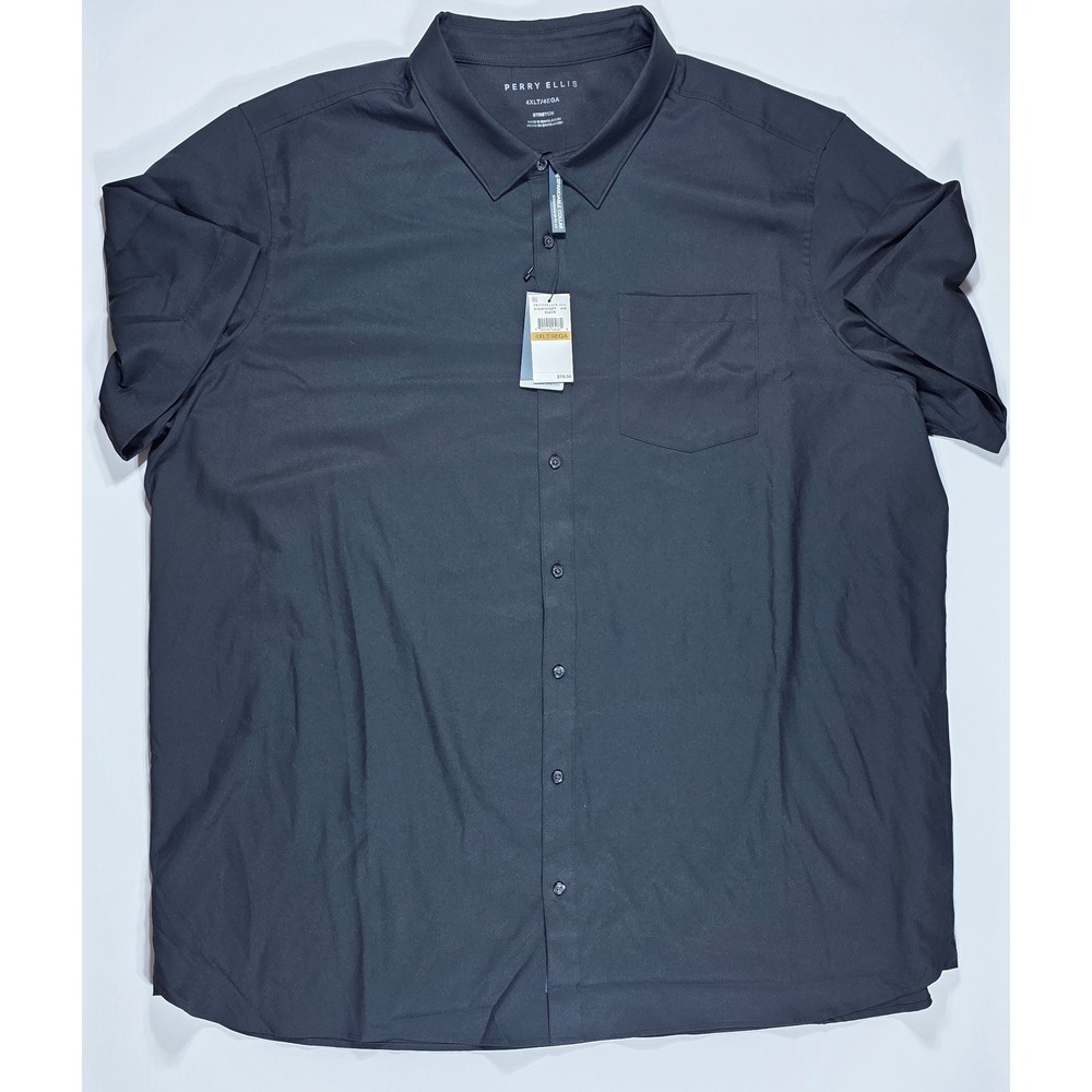 Perry Ellis Mens 4XLT Black Short Sleeve Total Stretch Shirt 4HSW7670RT NWT